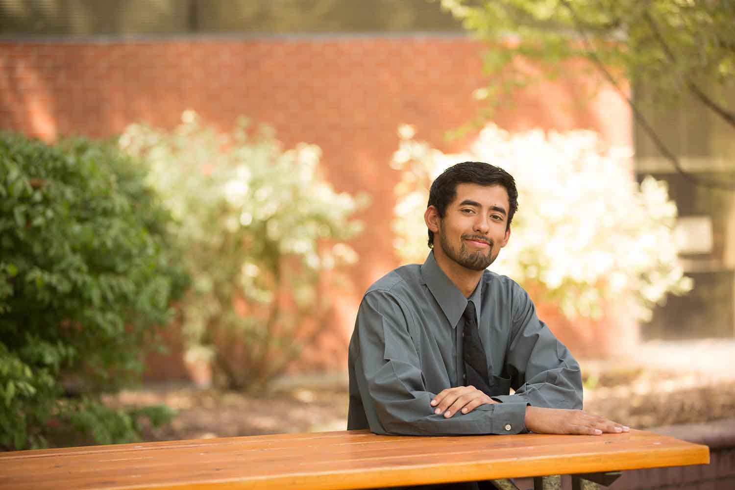 Management student outside on the second quad